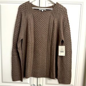 NWT Sung Alfred Sung Sz Large Light Brown Long Sleeve Cable Knit Sweater